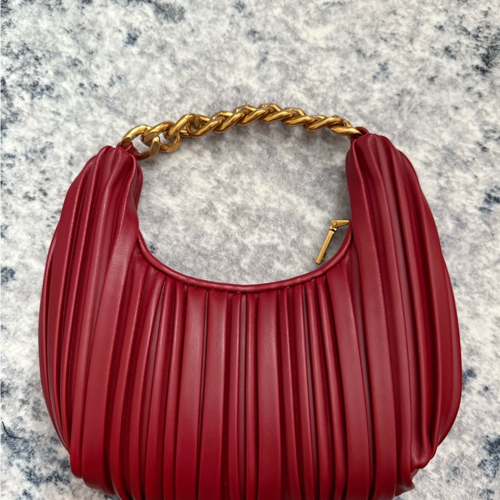 Urban Expressions Red Pleated Shoulder Bag with Gold Chain